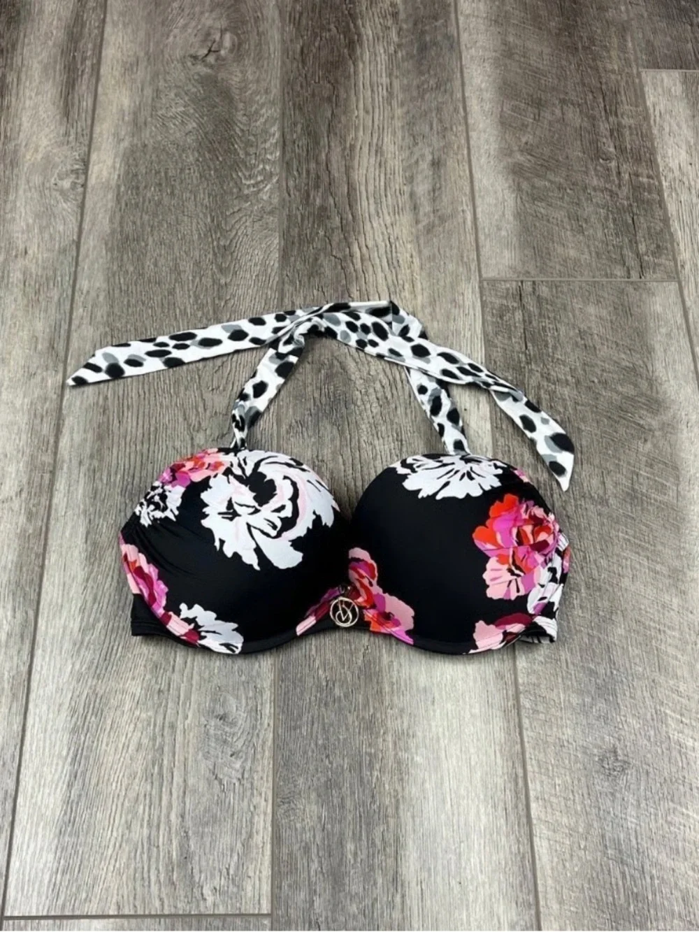 Victoria's Secret Bombshell Black Floral Halter Bikini Top